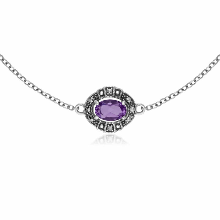 214L165402925 Art Deco Style Oval Amethyst & Marcasite Cluster Bracelet 2