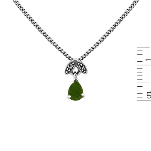 214E686104925-214N488906925 Art Deco Style Style Pear Emerald & Marcasite Leaf Stud Earrings & Pendant Set in 925 Sterling Silver 7