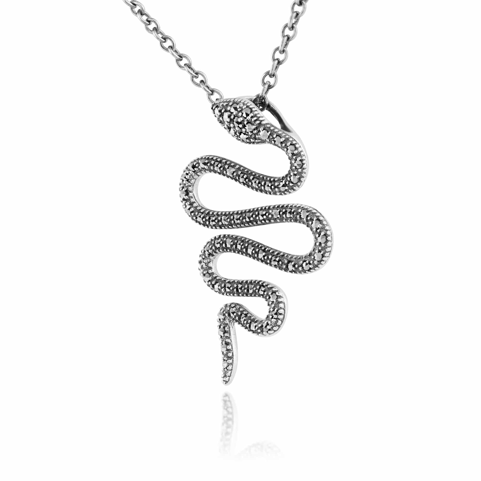 214E816701925-214N672601925 Art Nouveau Style Style Round Marcasite Snake Drop Earrings & Pendant Set in 925 Sterling Silver 5
