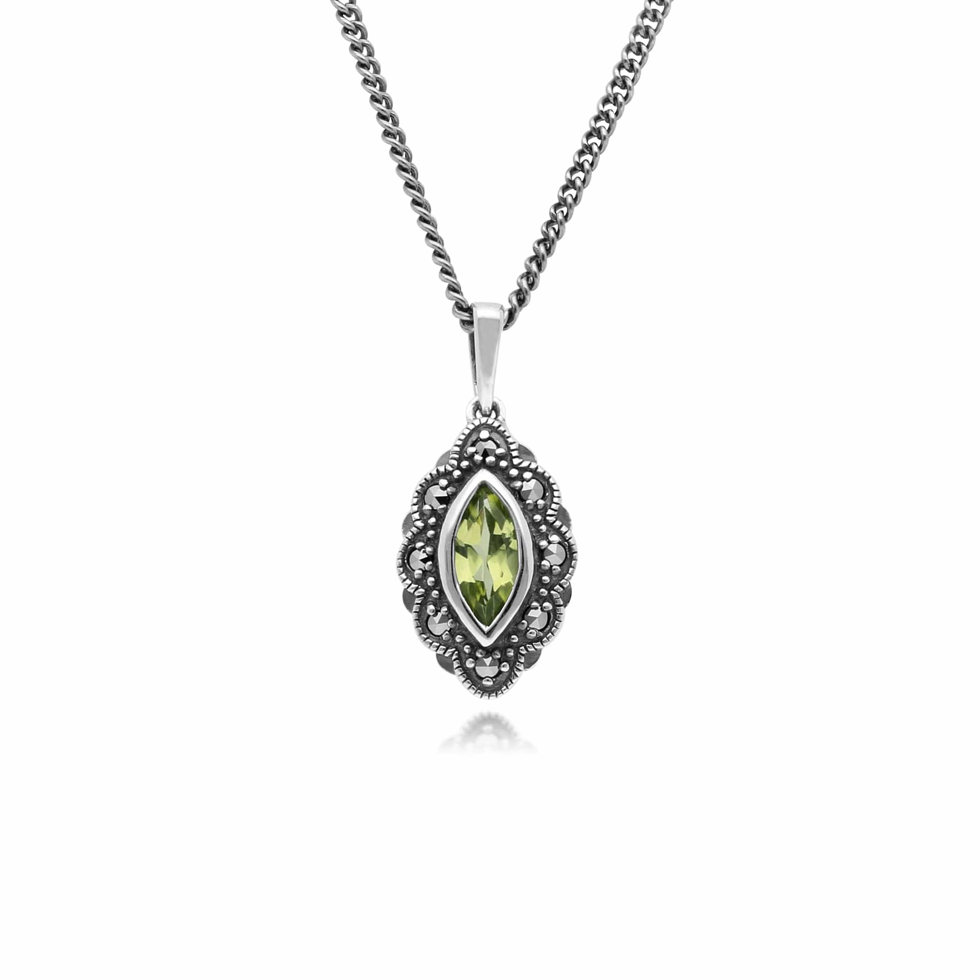 214N696104925 Gemondo Sterling Silver Peridot & Marcasite Art Nouveau 45cm Necklace 1