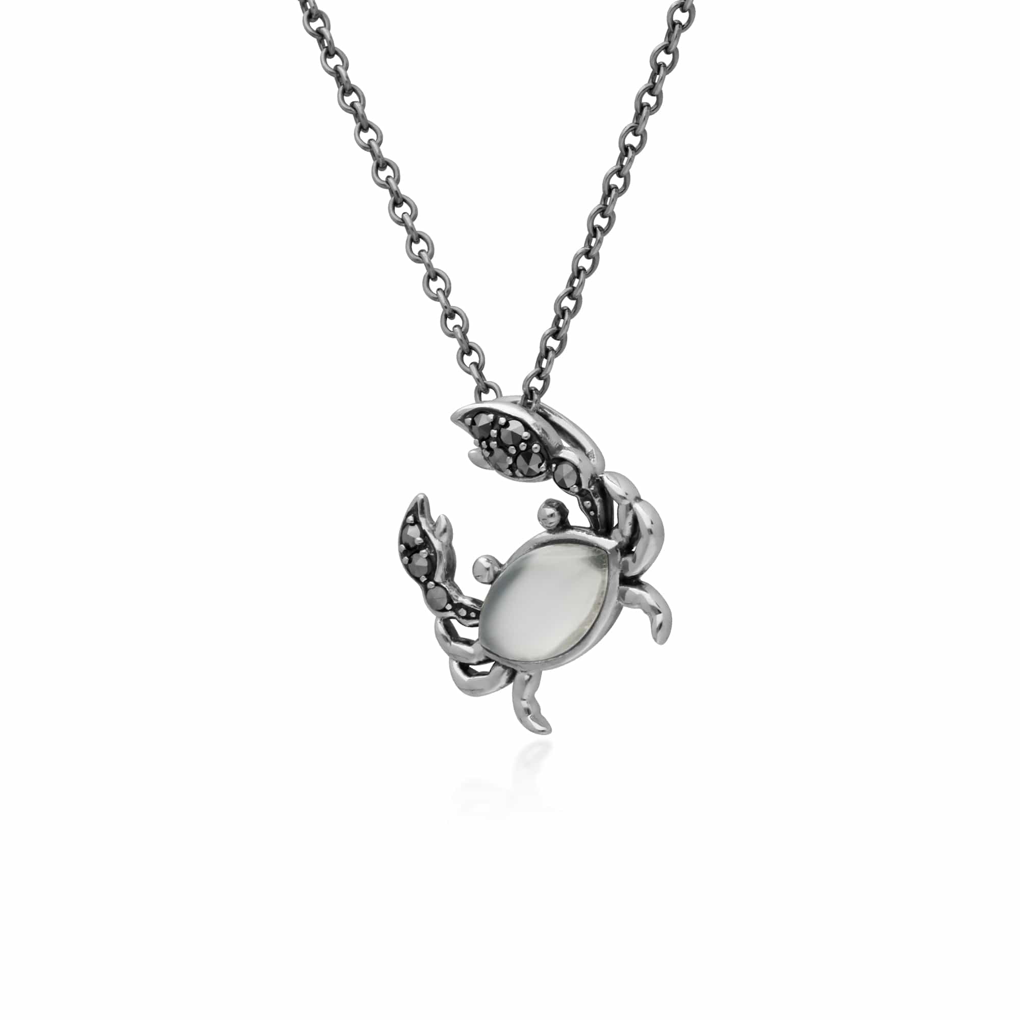 Classic Marquise Moonstone & Marcasite Crab Necklace in 925 Sterling Silver - Gemondo