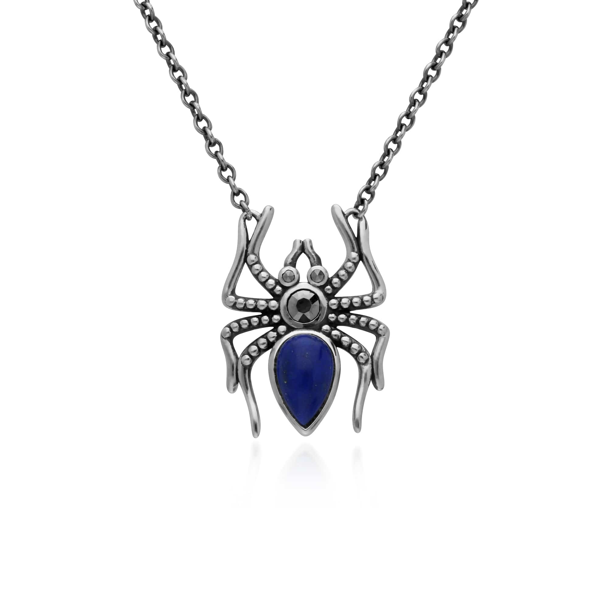 Gemondo Sterling Silver Lapis Lazuli & Marcasite Spider 45cm Necklace - Gemondo
