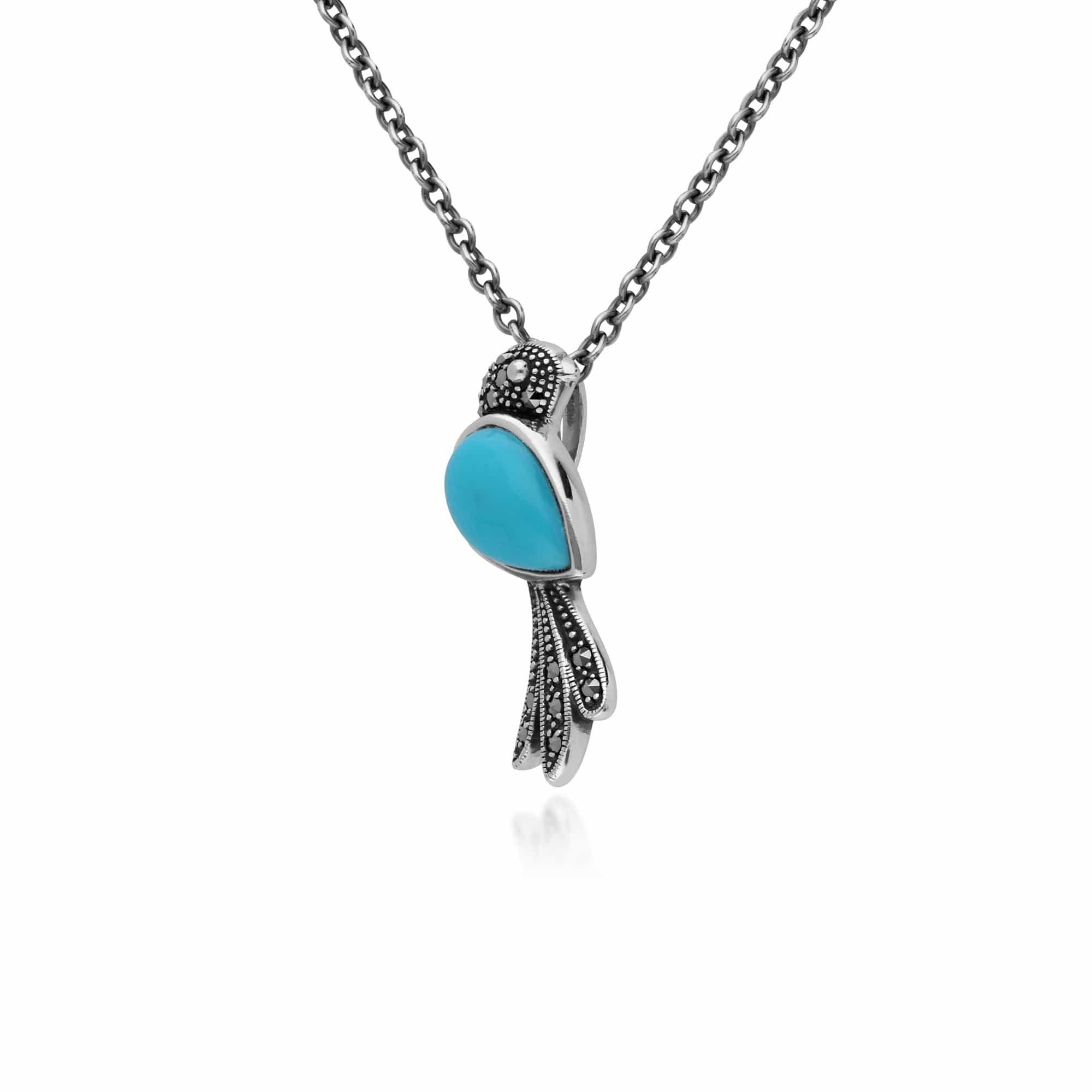 214N699701925 Gemondo Sterling Silver Turquoise & Marcasite Bird 45cm Necklace 2