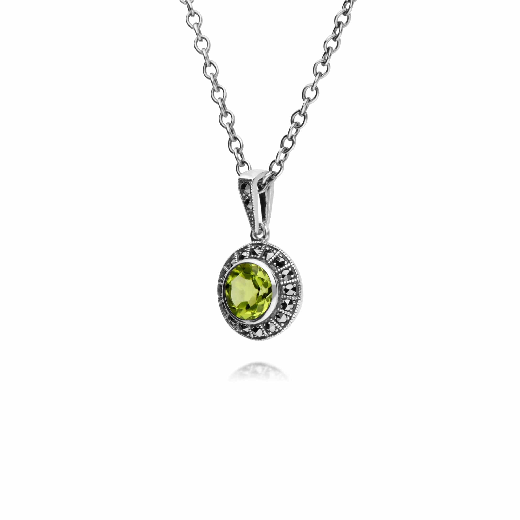 214N707304925 Gemondo Sterling Silver Round Peridot and Marcasite Cluster 45cm Necklace 2