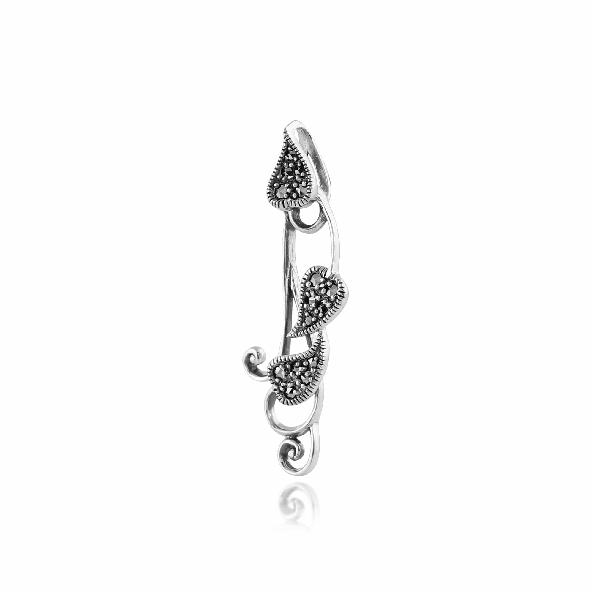 Art Nouveau Marcasite Leaf Drop Earrings & Pendant Set Image 5
