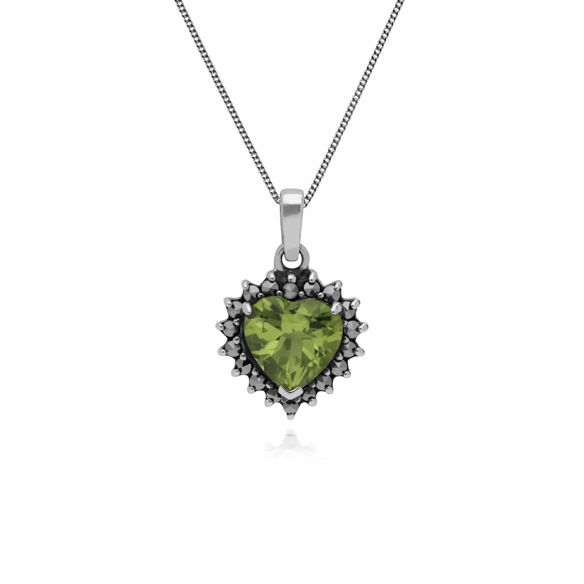 214P301204925 Gemondo Sterling Silver Peridot & Marcasite Heart Pendant with 45cm Chain 1