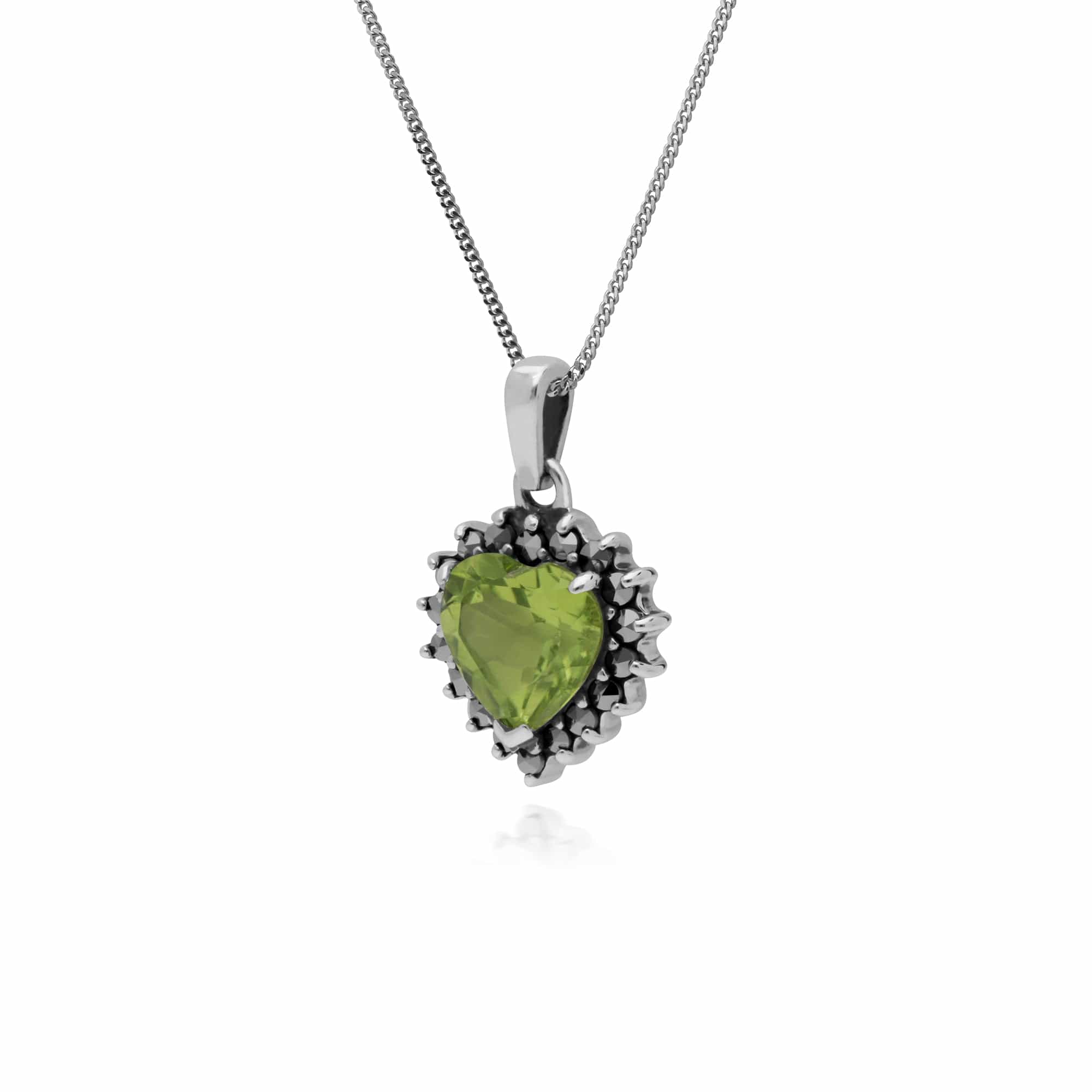 214P301204925 Gemondo Sterling Silver Peridot & Marcasite Heart Pendant with 45cm Chain 2