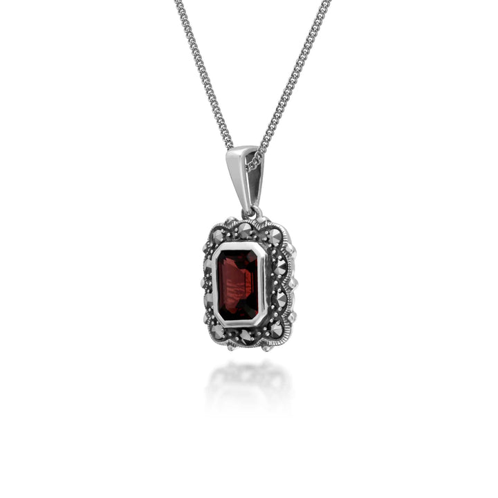 214P302704925 Art Deco Style Octagon Garnet & Marcasite Pendant in 925 Sterling Silver 2