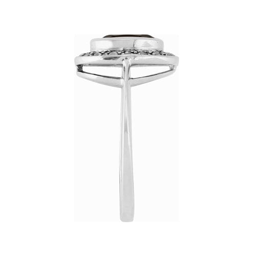 Art Deco Style Smokey Quartz Garnet & Marcasite Ring in 925 Sterling Silver - Gemondo