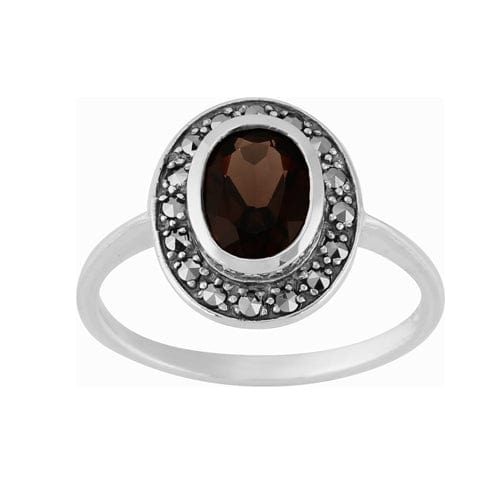 Art Deco Style Quartz Garnet Marcasite Ring Silver