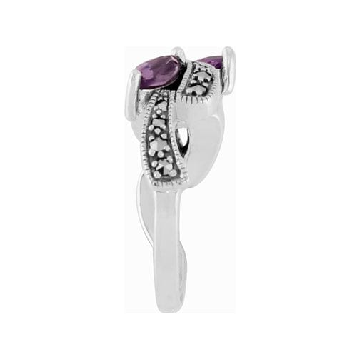 214R351901925 Art Nouveau Style Marquise Amethyst & Marcasite Ring in 925 Sterling Silver 3