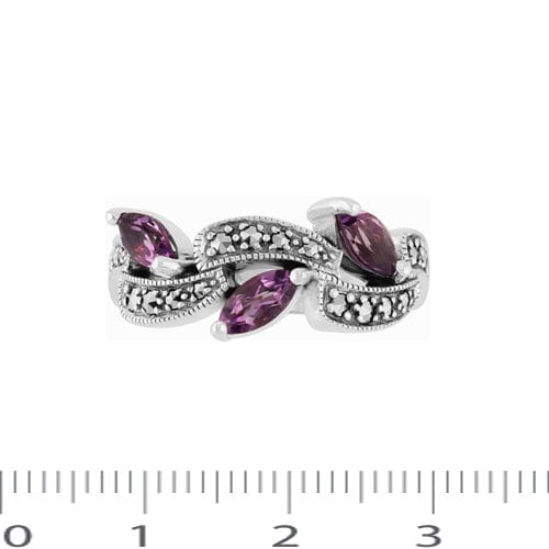 214R351901925 Art Nouveau Style Marquise Amethyst & Marcasite Ring in 925 Sterling Silver 4