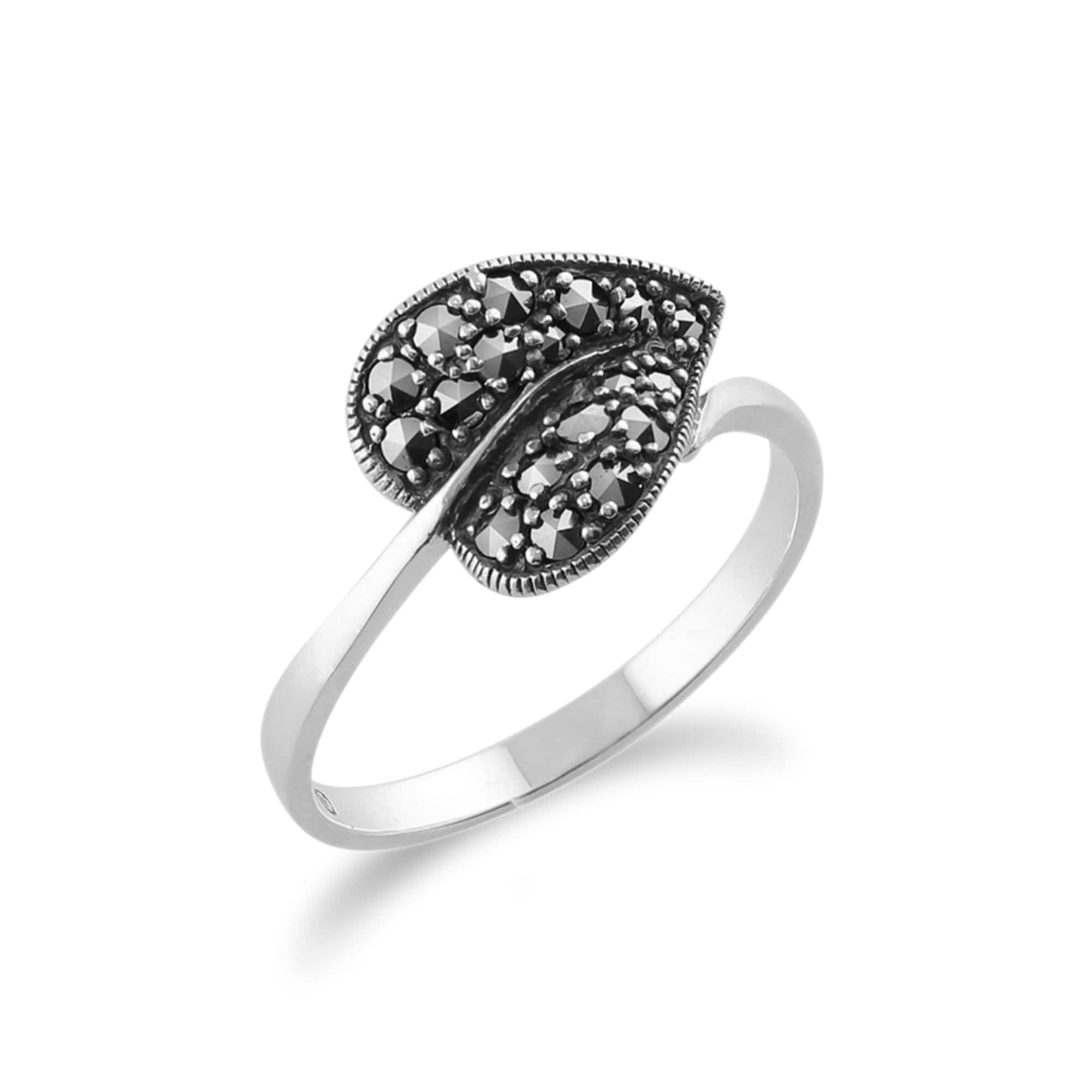214R475801925 Gemondo Sterling Silver Art Nouveau 0.46ct Marcasite Leaf Ring 2