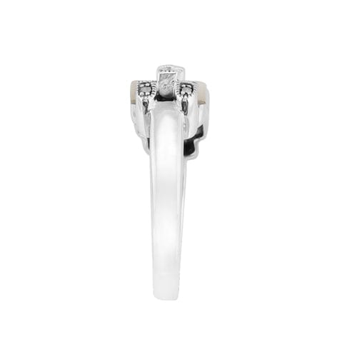 Art Deco Style Rectangle Mother of Pearl & Marcasite Bar Ring in 925 Sterling Silver - Gemondo
