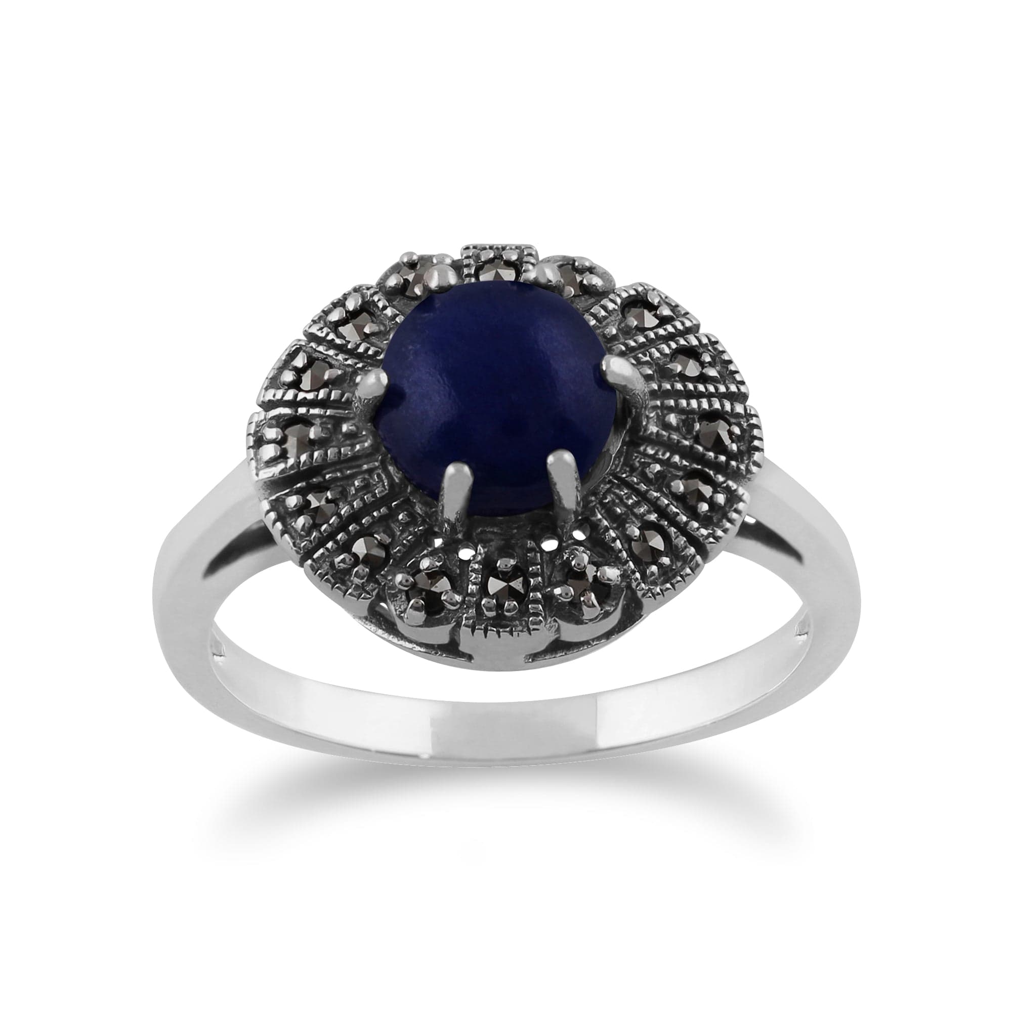 Gemondo 925 Sterling Silver 0.62ct Lapis Lazuli & Marcasite Art Deco Ring Image 1