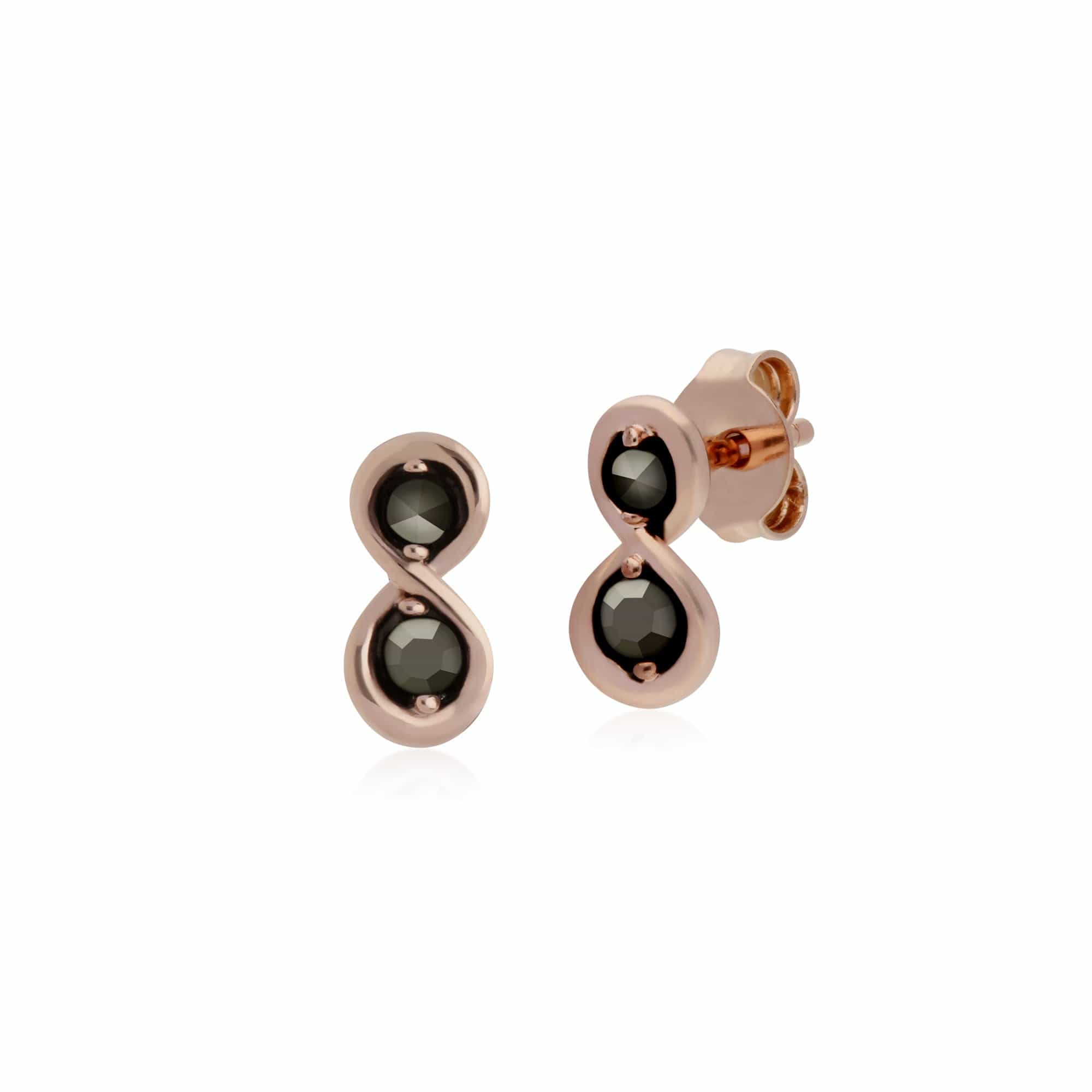 Rose Gold Plated Round Marcasite Infinity Stud Earrings in 925 Sterling Silver - Gemondo