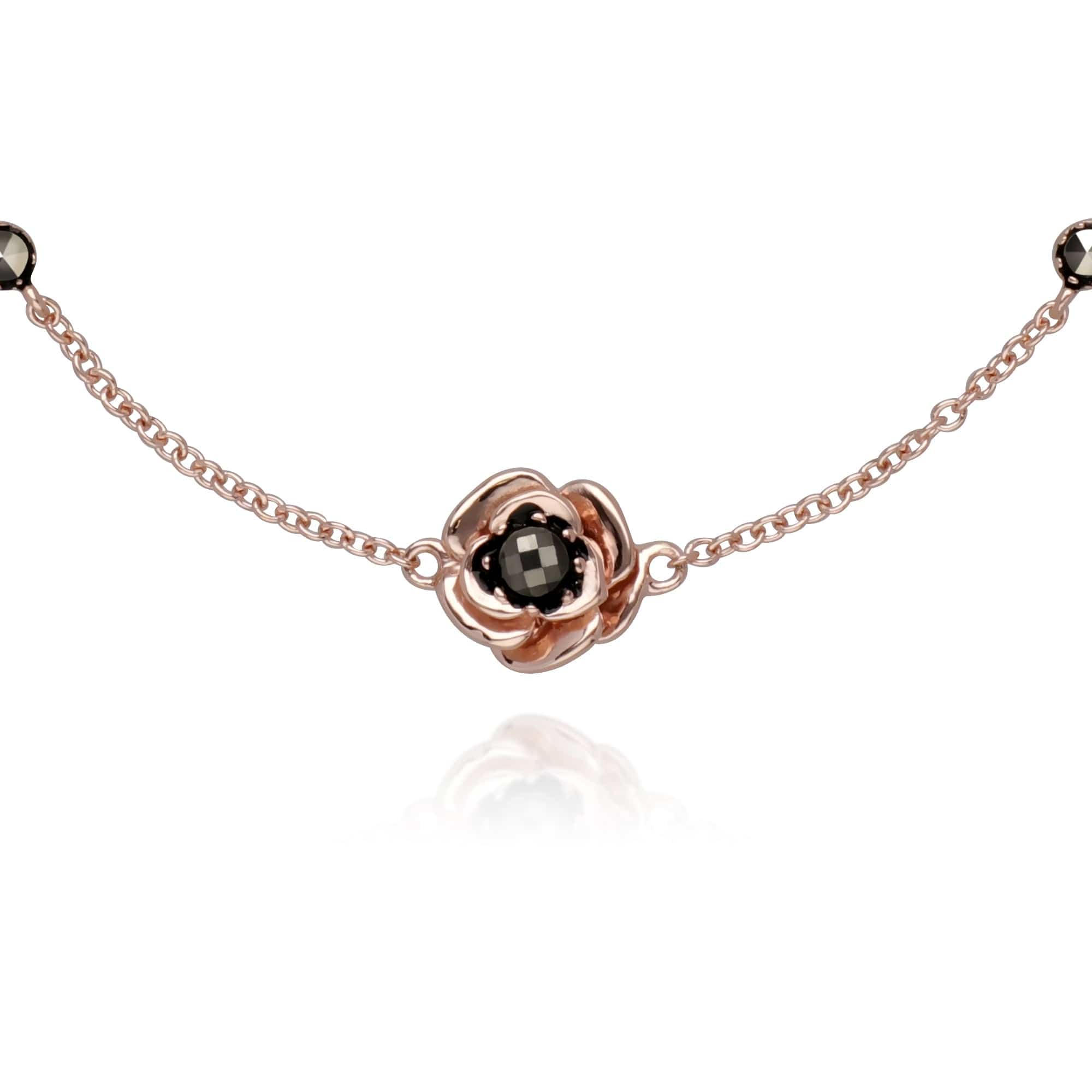 224L007501925-224R030401925 Rose Gold Plated Marcasite Flower Ring & Bracelet Set in 925 Sterling Silver 2