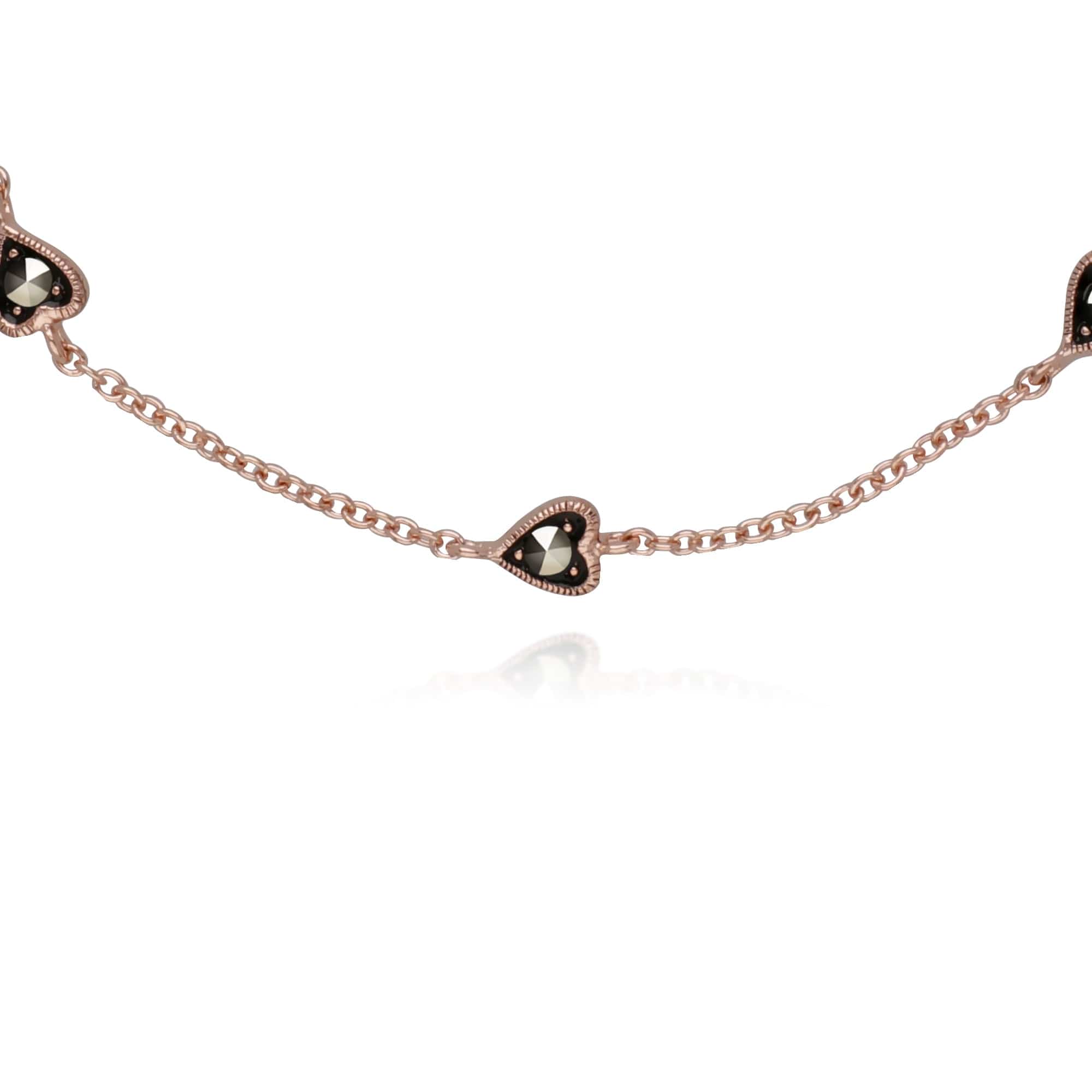 Marcasite Petite Heart Bracelet In Rose Gold Plated Silver - Gemondo