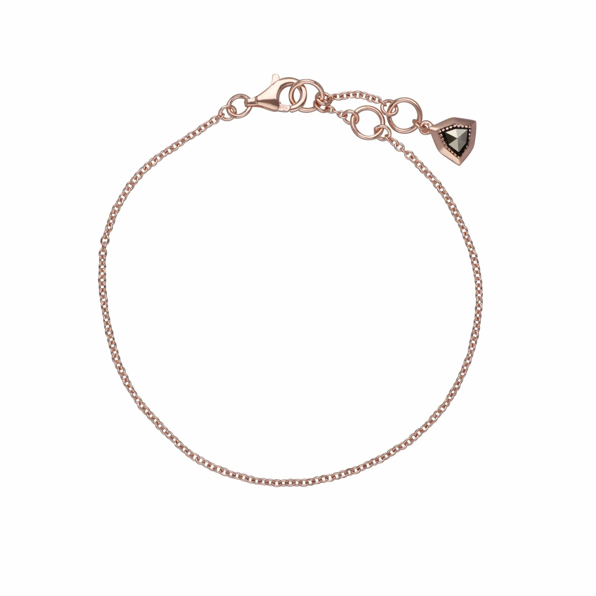 Rose Gold Plated Shield Marcasite Chain Bracelet in 925 Sterling Silver - Gemondo