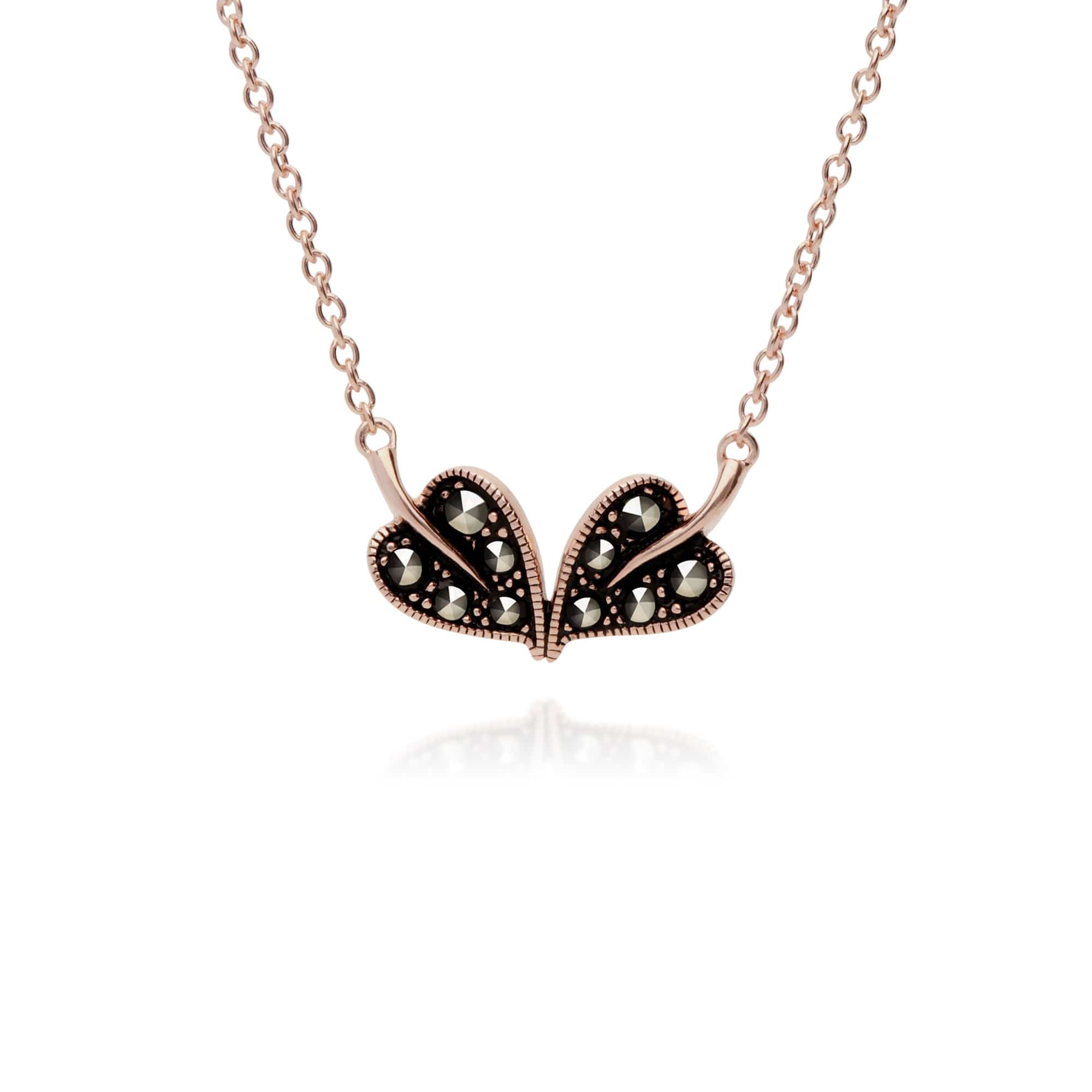 Rose Gold Marcasite Leaf Bracelet & Necklace Set Image 3