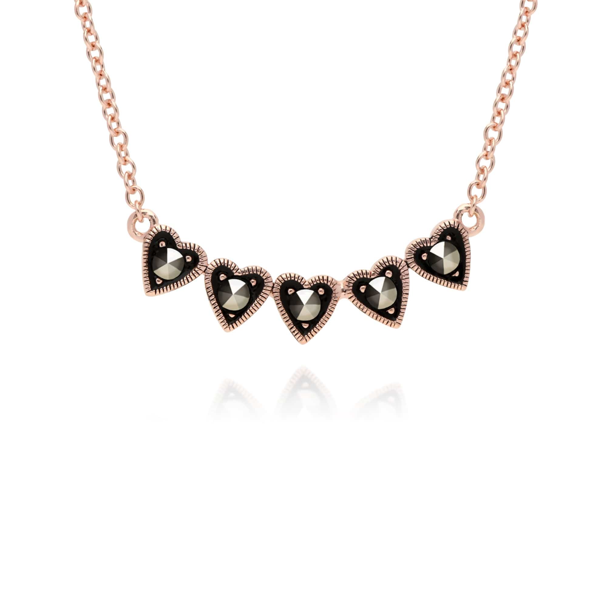 224N017601925-224L008101925 Rose Gold Plated Marcasite Heart Bracelet & Necklace Set in 925 Sterling Silver 2