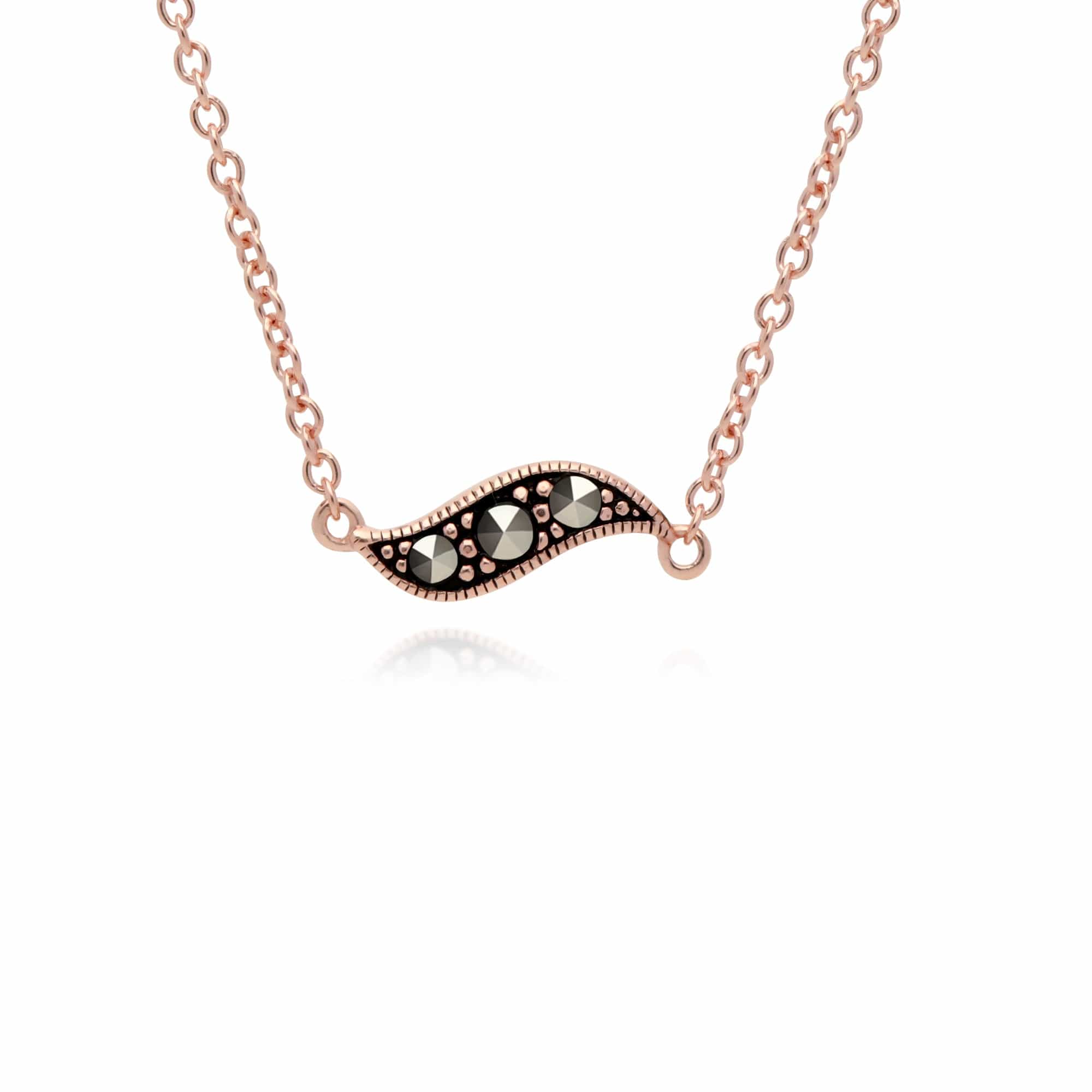 Rose Gold Plated Round Marcasite Pea Pod Necklace in 925 Sterling Silver - Gemondo