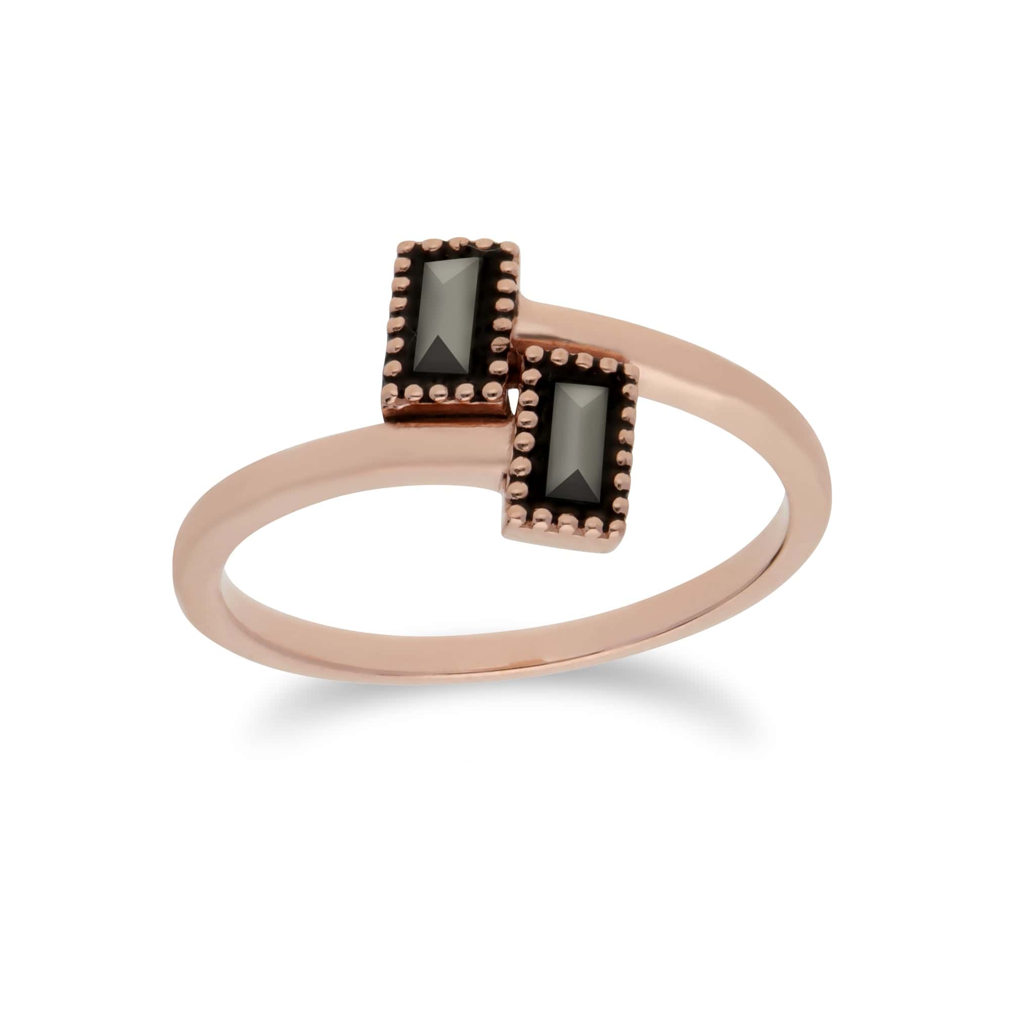 Rose Gold Plated Silver Rectangle Marcasite Wrap Ring - Gemondo