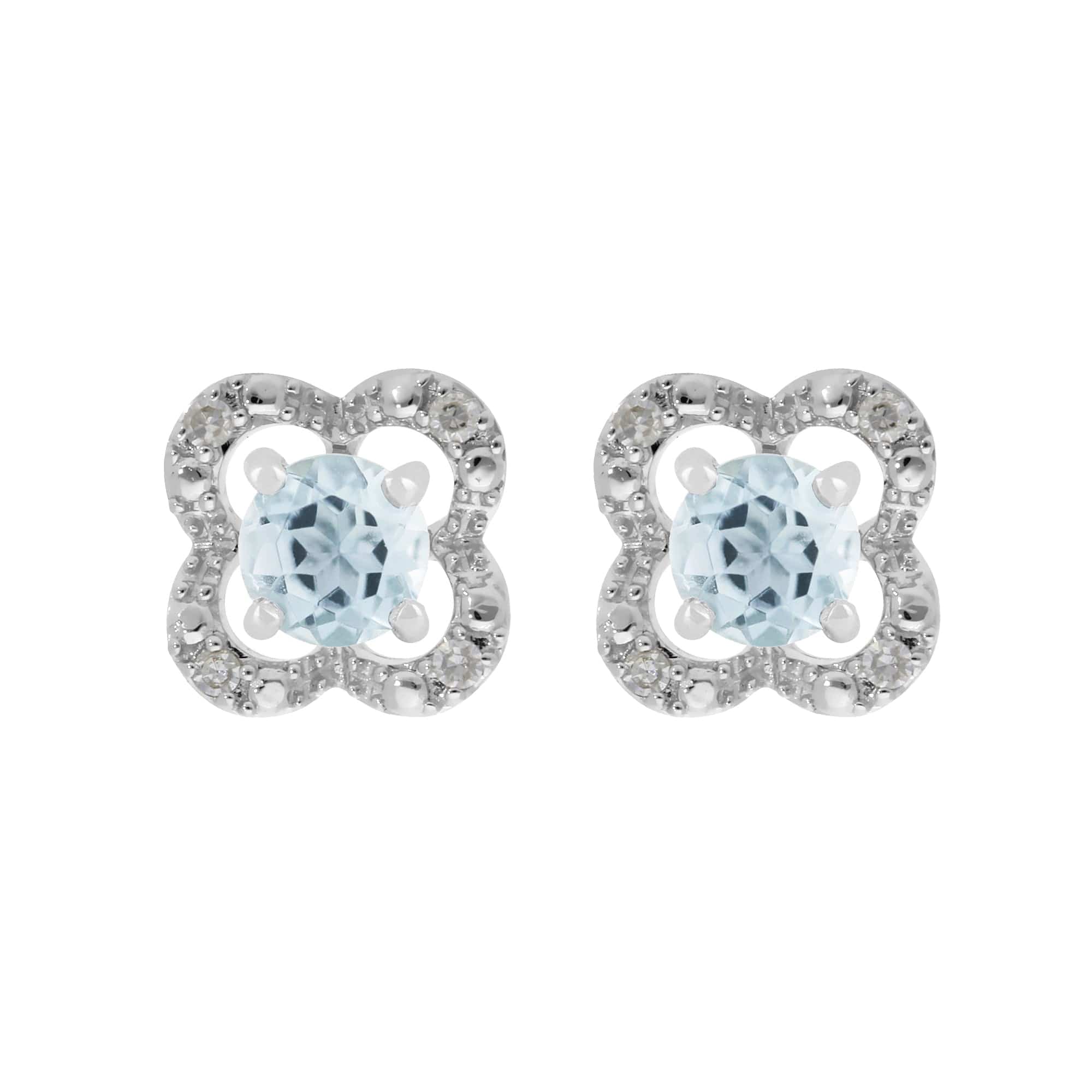 22526-162E0244019 Classic Round Aquamarine Stud Earrings with Detachable Diamond Flower Ear Jacket in 9ct White Gold 1