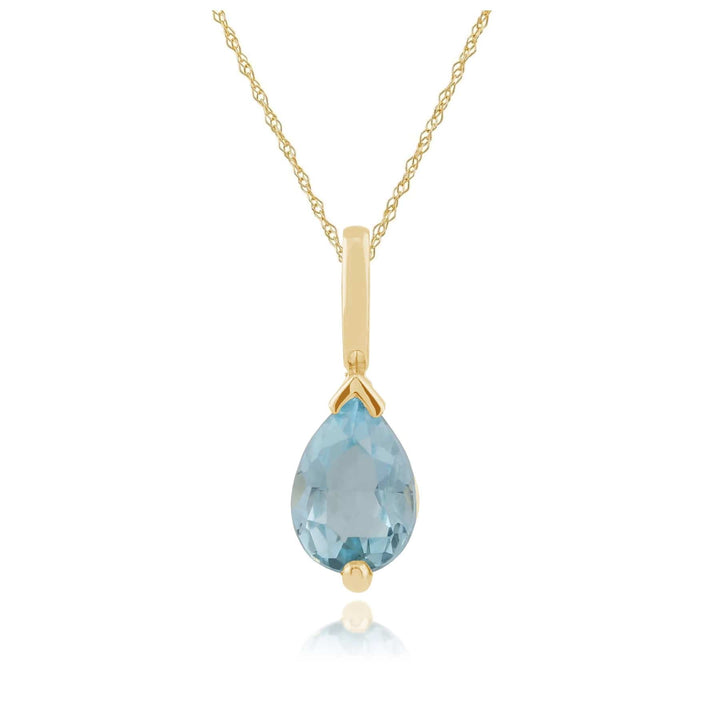 22543 Classic Pear Blue Topaz Claw Set Single Stone Pendant in 9ct Gold 1