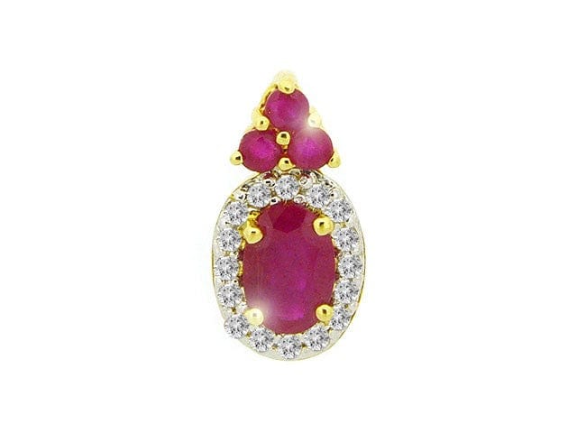 9ct Yellow Gold 0.70ct Natural Ruby & Diamond Cluster Pendant on Chain Image