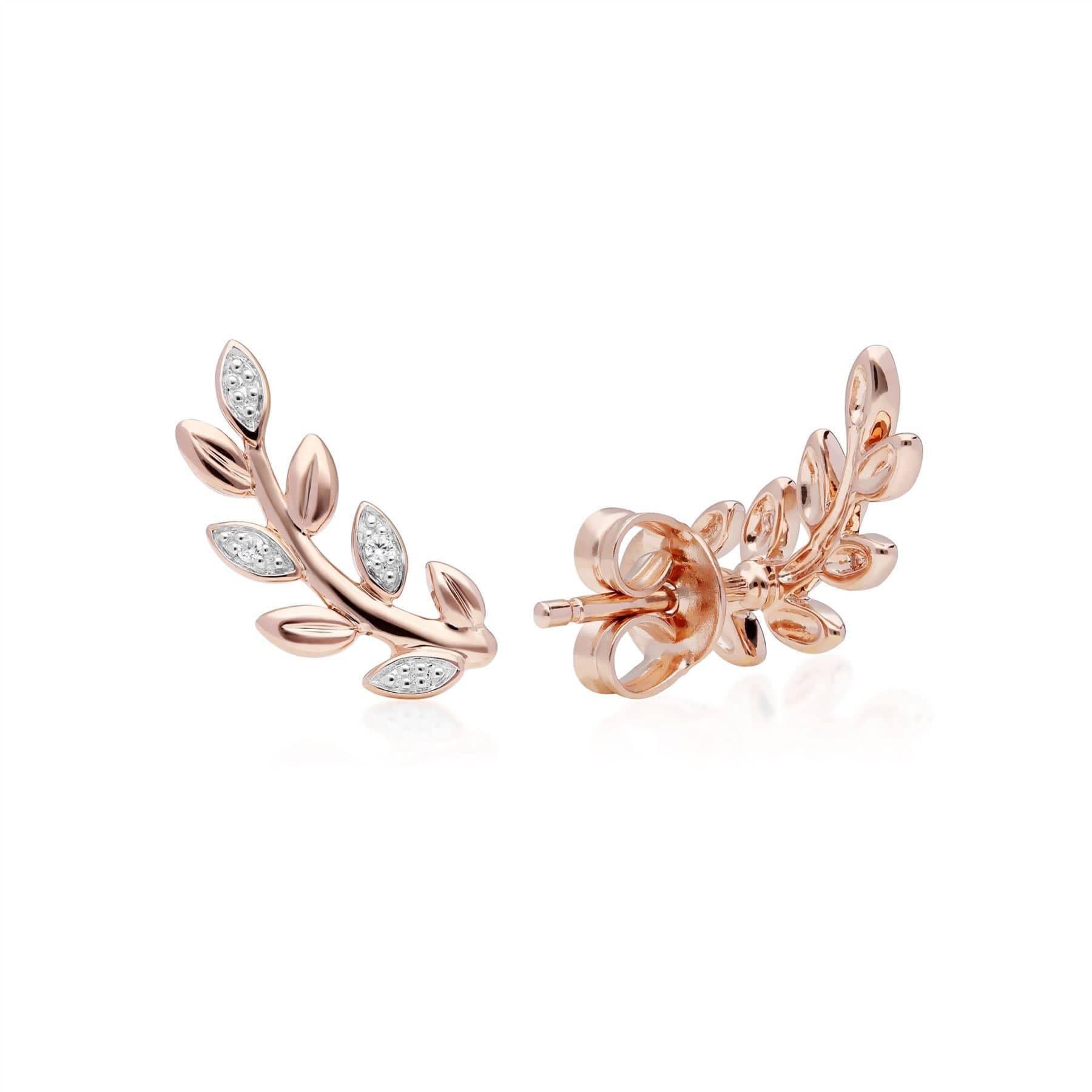 191E0390029 O Leaf Diamond Stud Earrings in 9ct Rose Gold 4