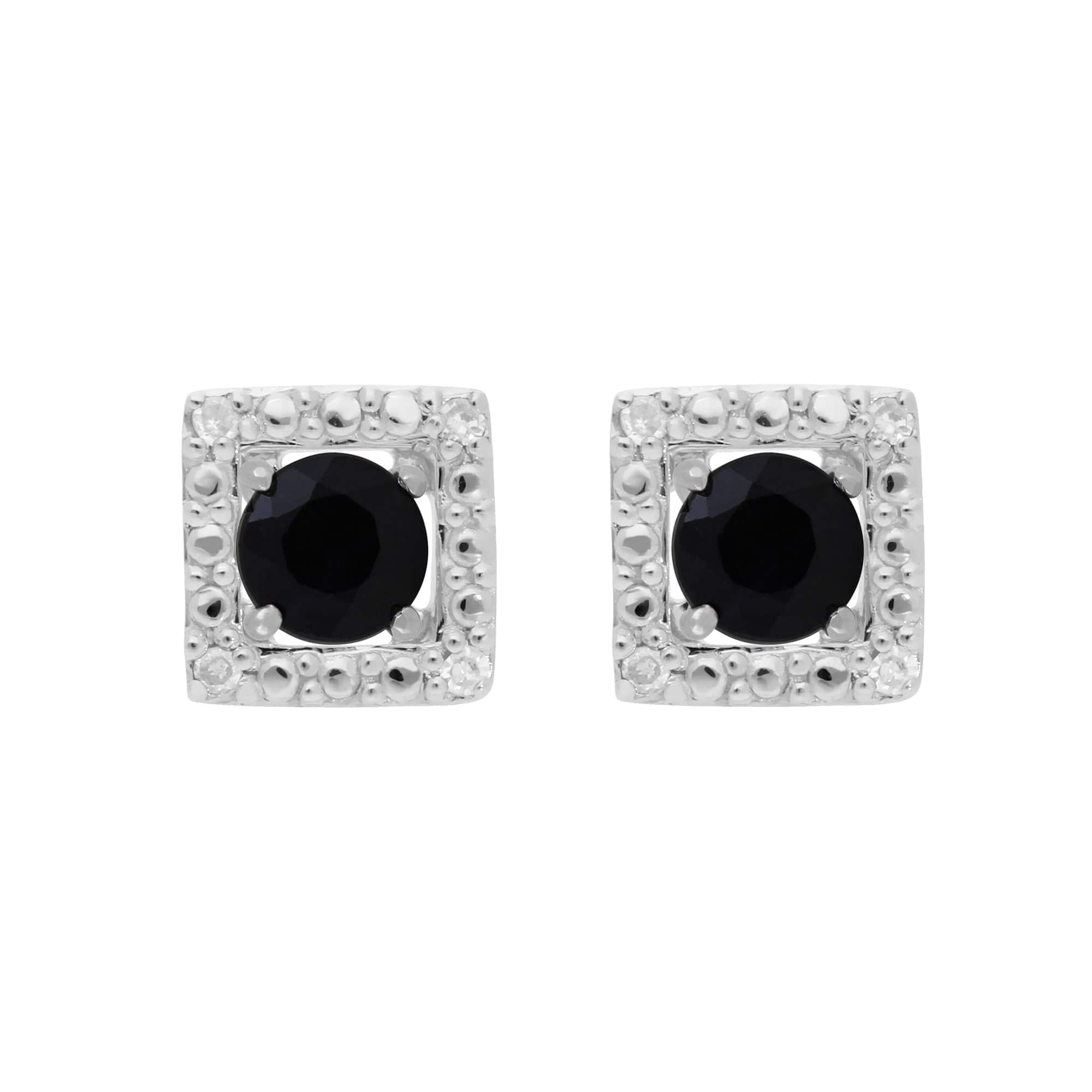 25167-162E0245019 Classic Round Dark Blue Sapphire Studs with Detachable Diamond Square Ear Jacket in 9ct White Gold 1