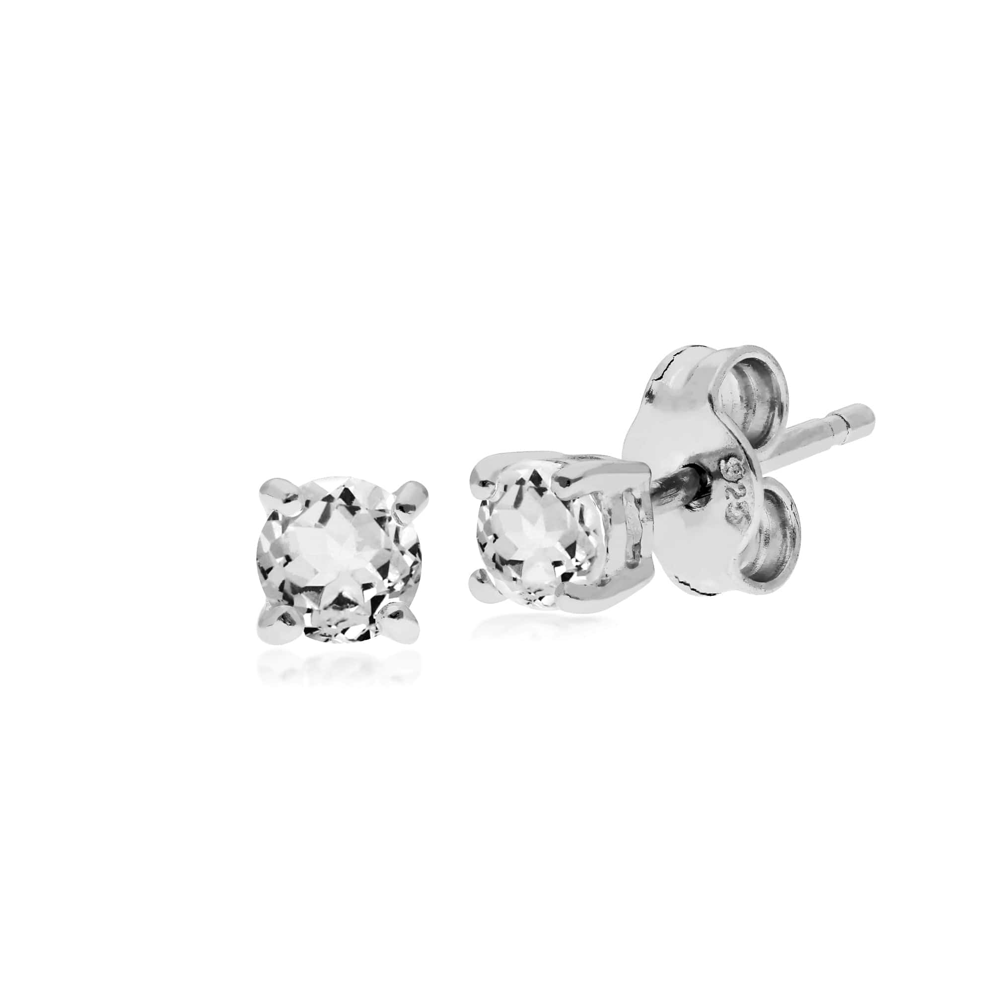 Essential Round White Topaz Claw Set Stud Earrings in 925 Sterling Silver - Gemondo