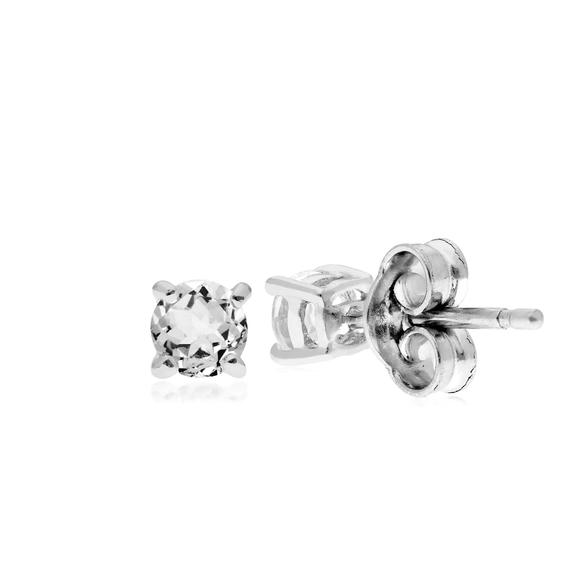 Essential Round White Topaz Claw Set Stud Earrings in 925 Sterling Silver - Gemondo