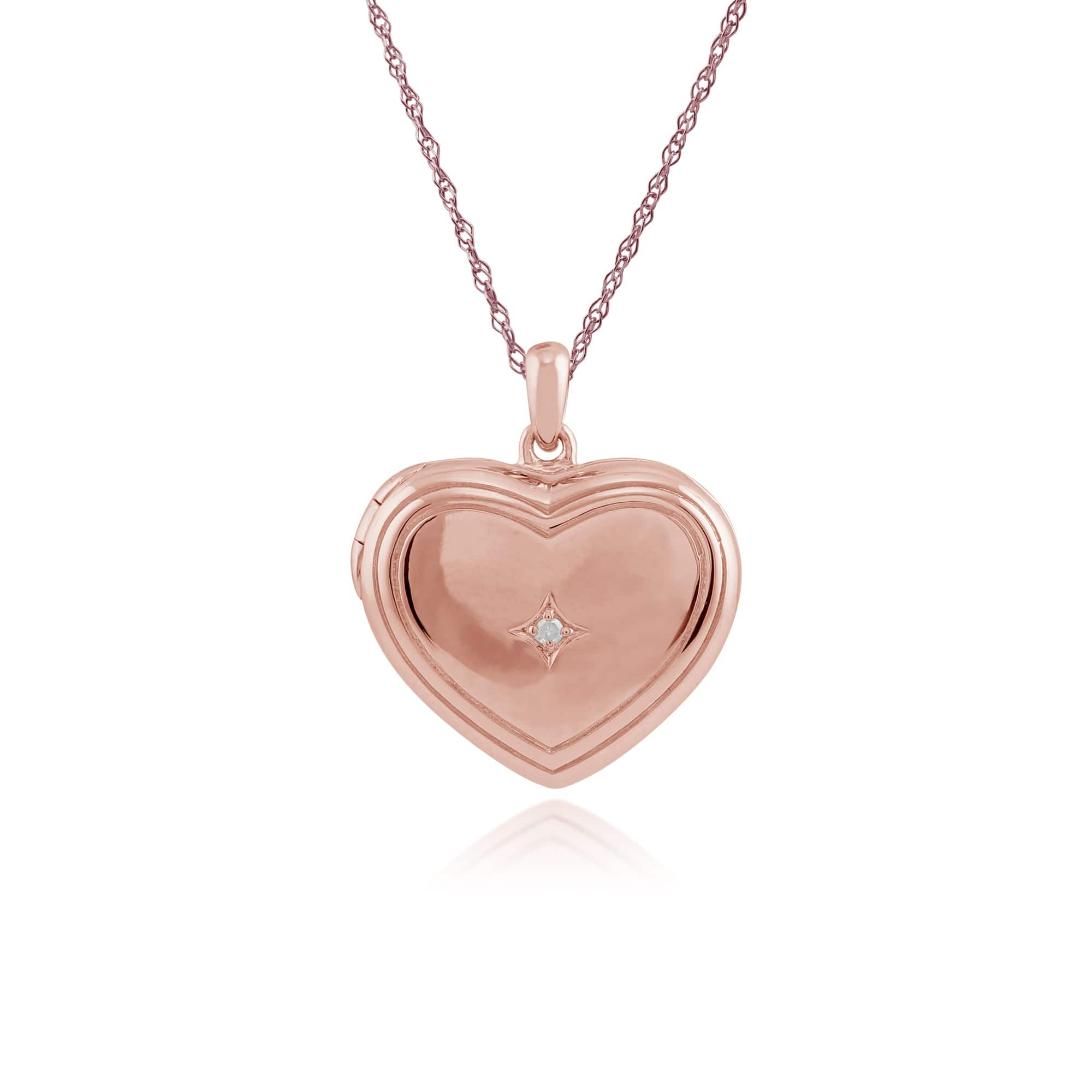 Classic Round Diamond Heart Shaped Locket in Rose Gold Plated Sterling Silver - Gemondo