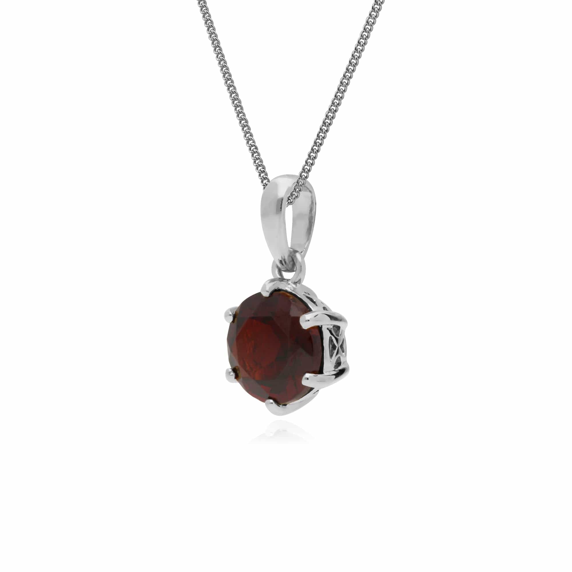 253P253603925 Classic Round Cut Garnet 6 Claw Pendant in 925 Sterling Silver 2