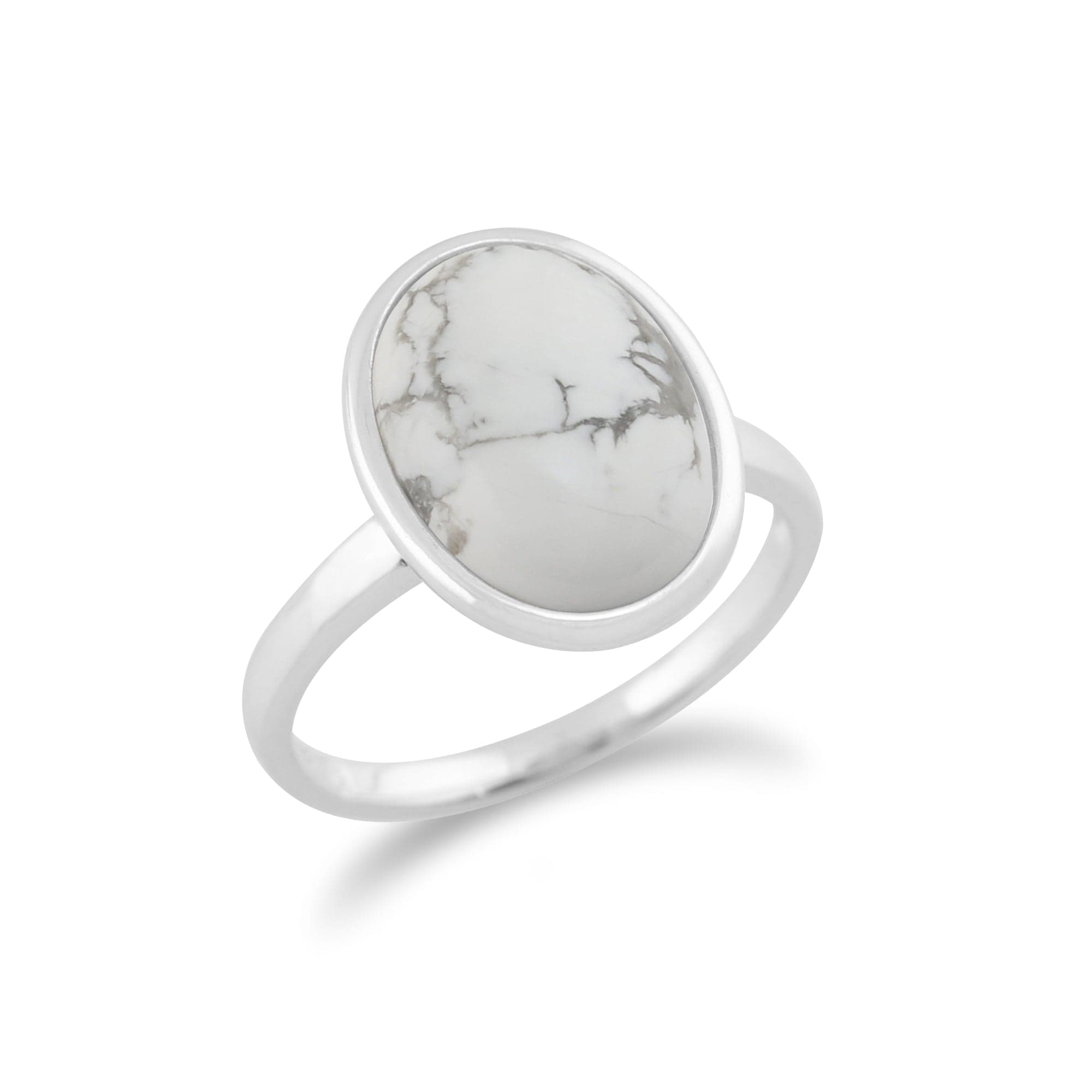 Classic Oval Magnesite Cabochon Boho Cocktail Ring in 925 Sterling Silver - Gemondo
