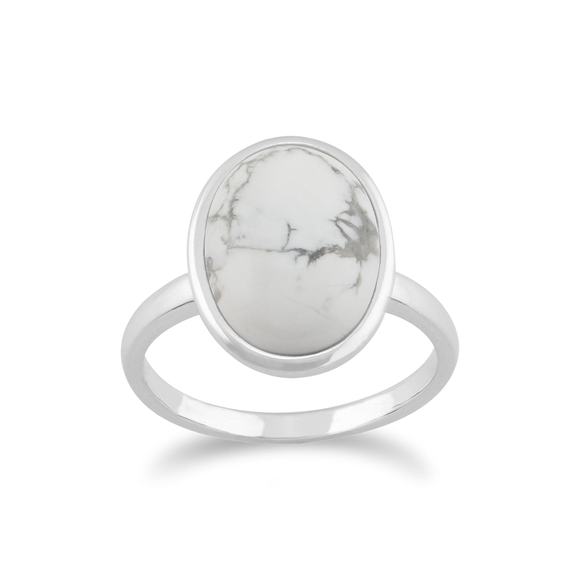 Classic Oval Magnesite Cabochon Boho Cocktail Ring in 925 Sterling Silver - Gemondo