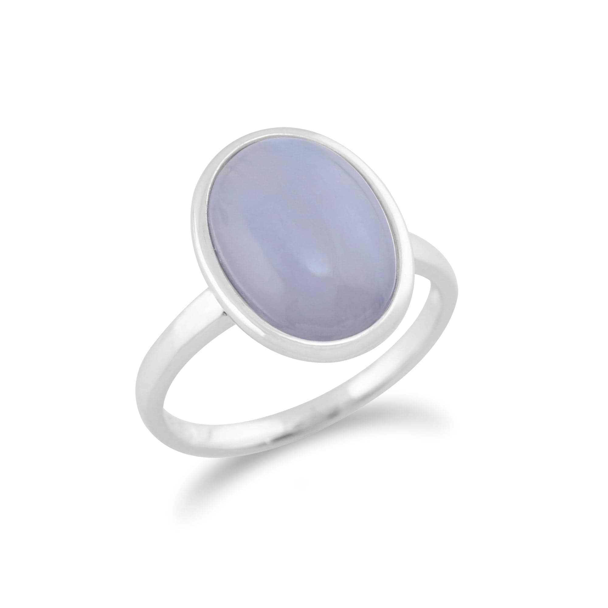 Classic Oval Blue Lace Agate Bezel Set Cocktail Ring in 925 Sterling Silver - Gemondo