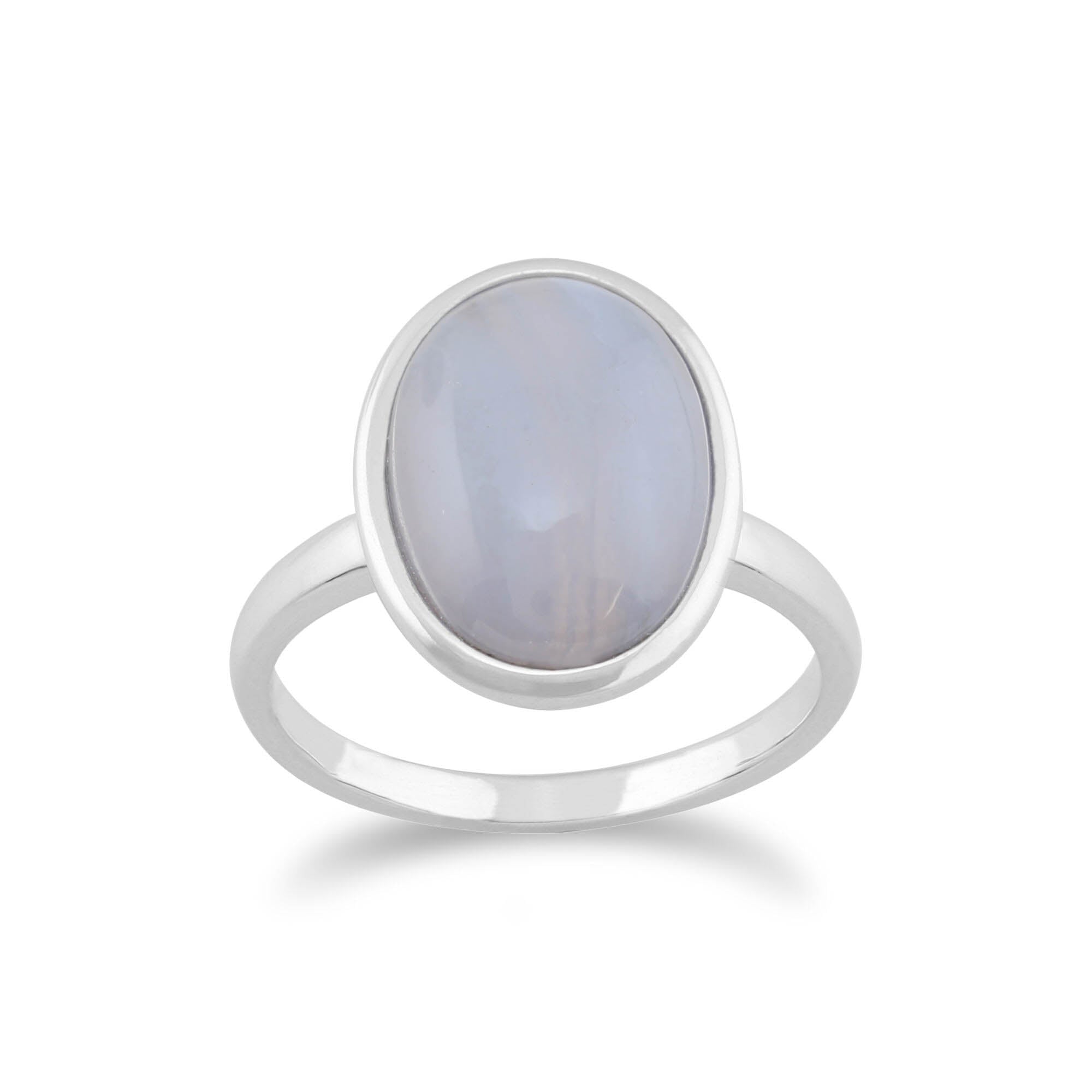 Classic Oval Blue Lace Agate Bezel Set Cocktail Ring in 925 Sterling Silver - Gemondo