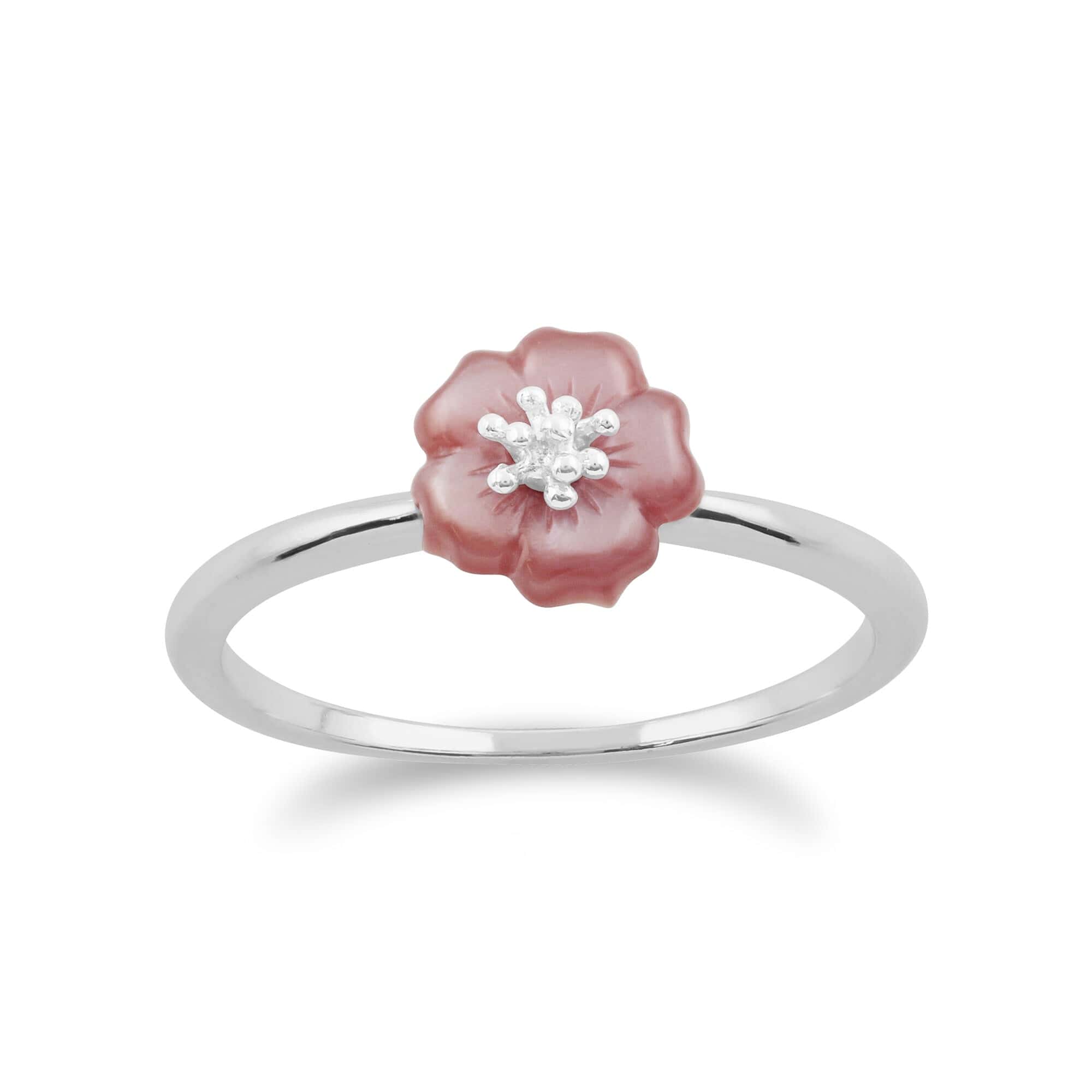 Gemondo Silver Pink Mother of Pearl Cherry Blossom Ring Image 1
