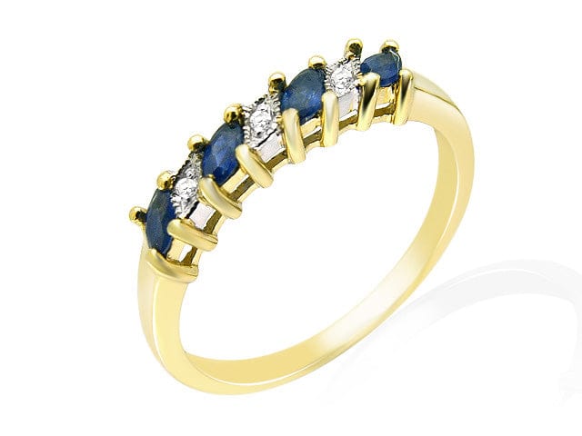 9ct Yellow Gold 0.36ct Blue Sapphire & Diamond Half Eternity Ring Image 1