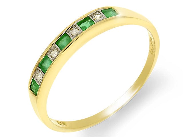 9ct Yellow Gold 0.18ct Natural Emerald & Diamond Half Eternity Ring Image 1