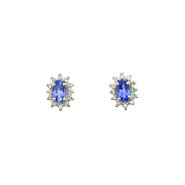 9ct White Gold 0.42ct Tanzanite & Diamond Oval Cluster Stud Earrings Image