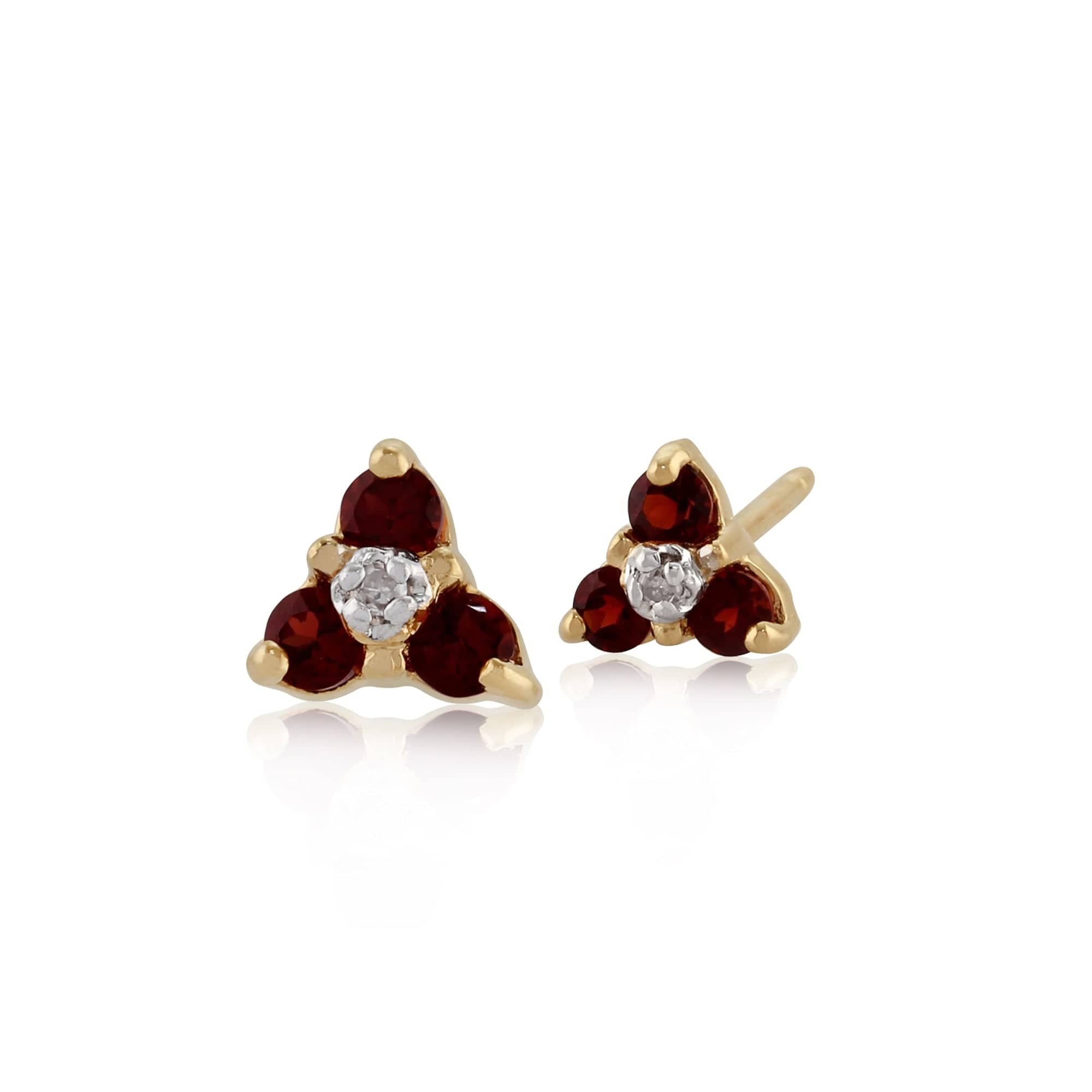 26932 Floral Round Garnet & Diamond Cluster Stud Earrings in 9ct Yellow Gold 1