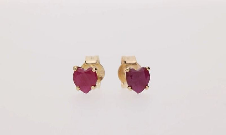 26939 Classic Heart Ruby Stud Earrings in 9ct Yellow Gold 4mm 2