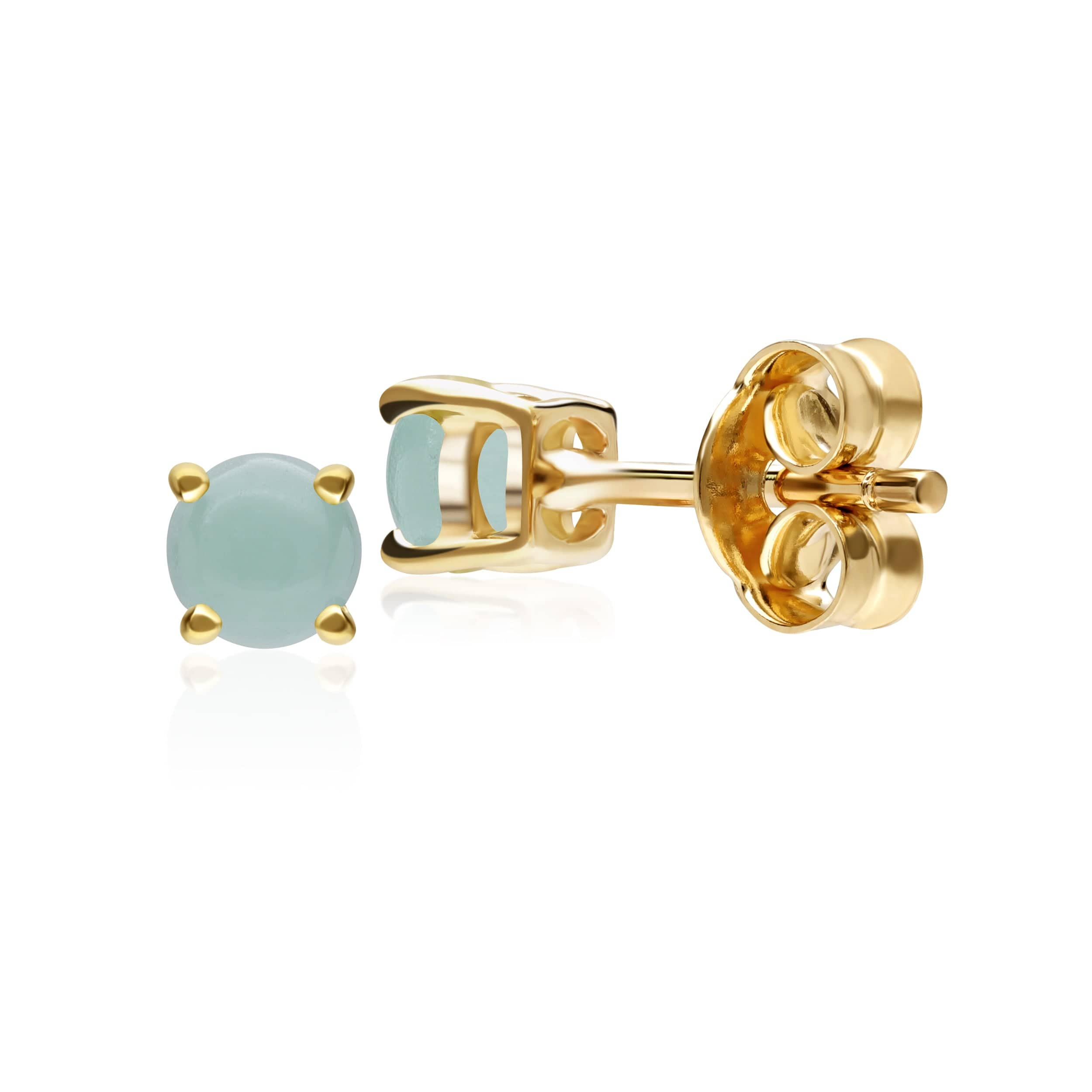 26943 Classic Round Jade Cabochon Stud Earrings in 9ct Yellow Gold 3.5mm 3