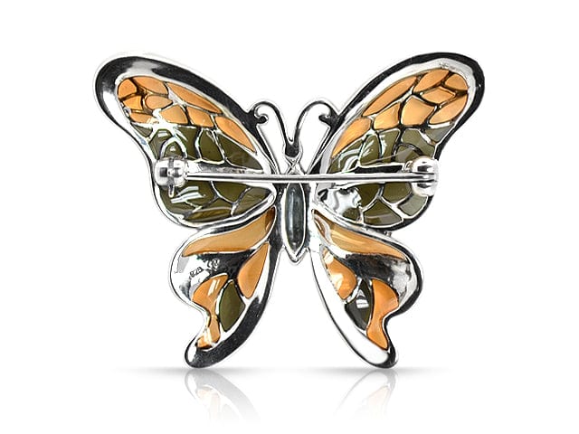 26969 Art Nouveau Style Marcasite & Enamel Butterfly Brooch in 925 Sterling Silver 2