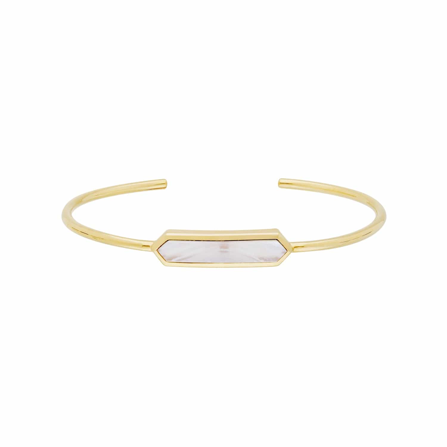 Geometric Prism Mother of Pearl Bangle in Gold Plated Silver - Gemondo