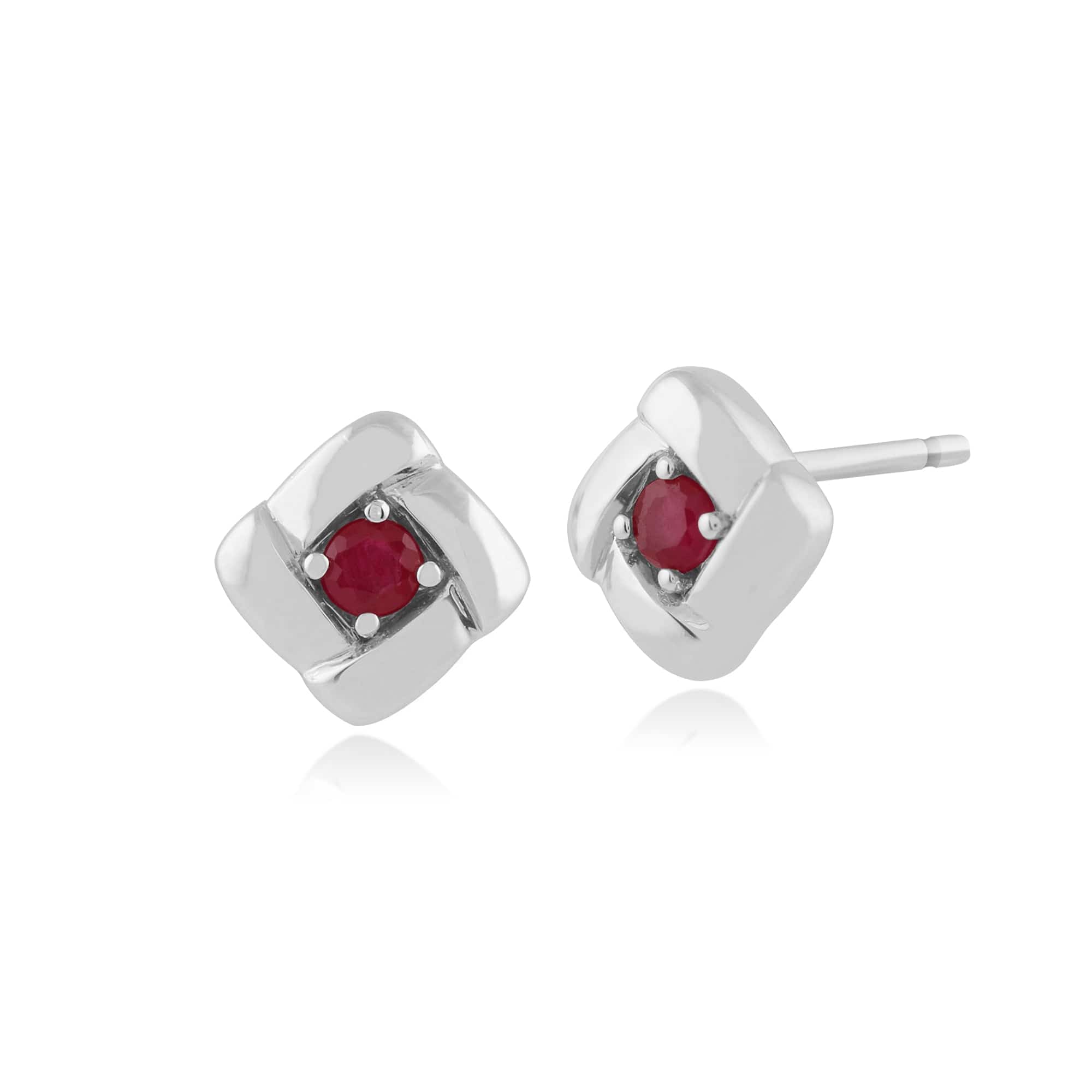 Classic Ruby Square Crossover Stud Earrings in Sterling Silver - Gemondo